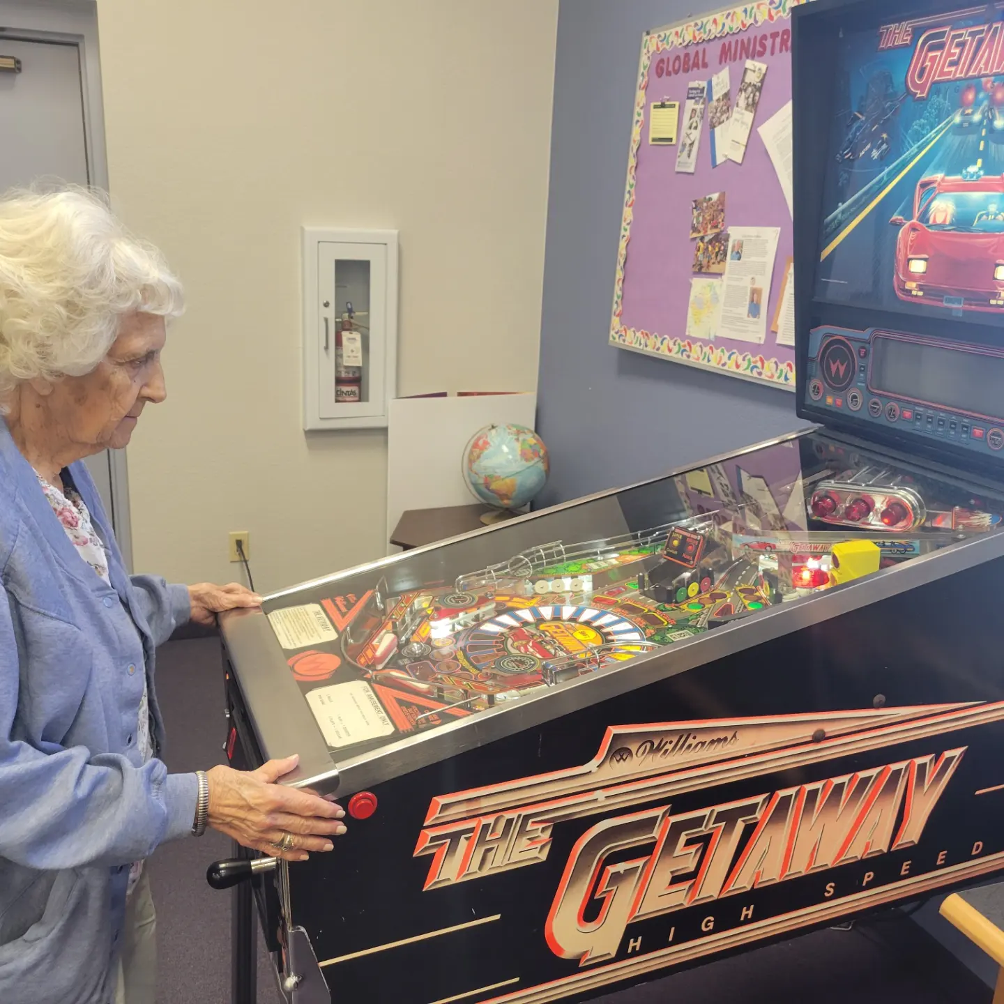 An older woman playing the getaway game